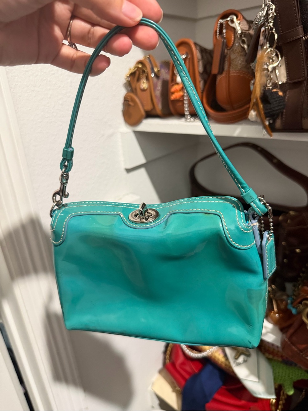 Vintage Coach Turquoise Turnlock Wristlet